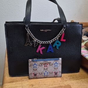 Karl Lagerfeld Black Tote with Colorful Charm and Wallet Karl Lagerfeld Too